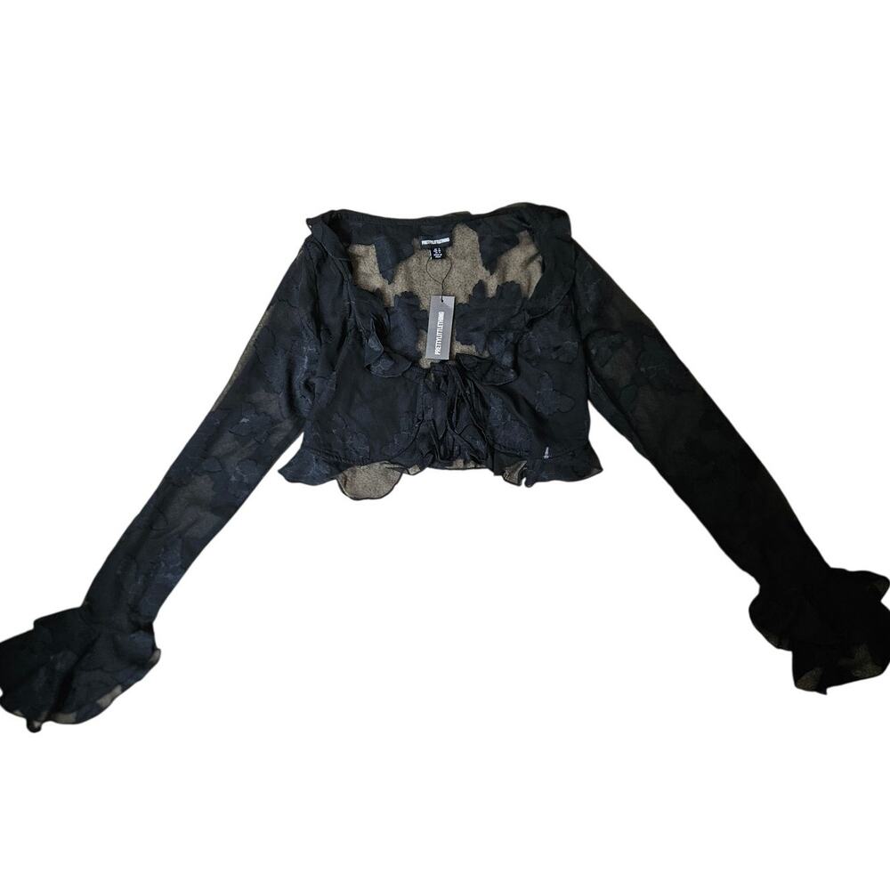 NWT Pretty Little Thing Black Floral Chiffon Tie Top Size 4